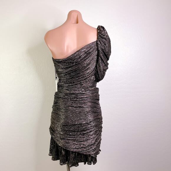Floret Studios Gathered Ruffle One Shoulder Dress Metallic Silver Beyonce S NWT - Picture 8 of 12